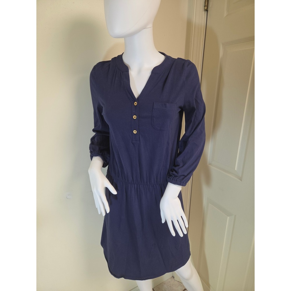 Lilly Pulitzer Navy Blue Pima Cotton Henley Elastic Waist Dress‎ XS